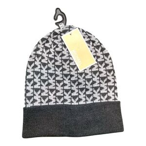 MICHAEL KORS Logo Gray & White Knit Beanie - Adult One Size